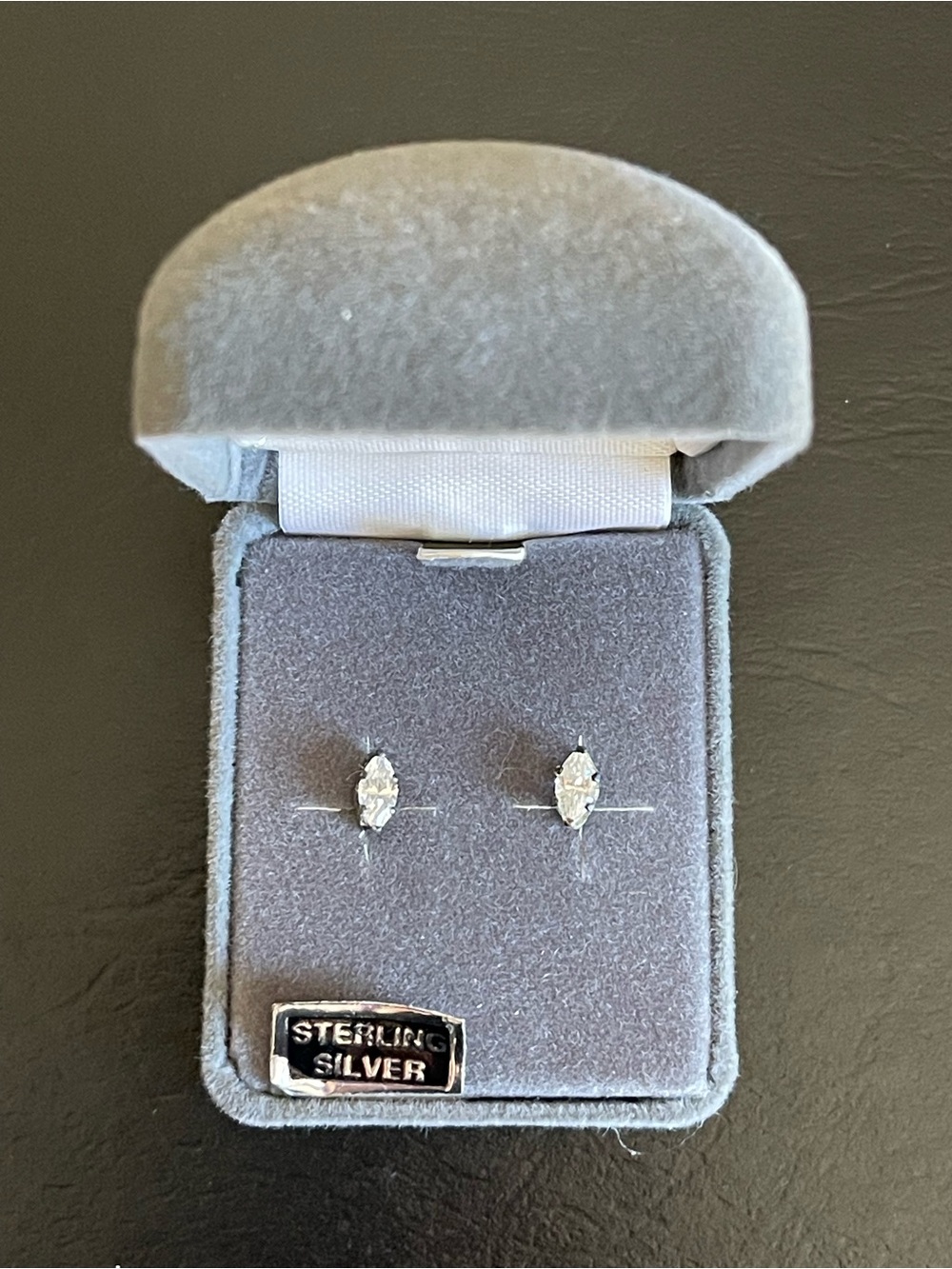 Sterling Silver Marquise Cubic Zirconia Stud Earrings .